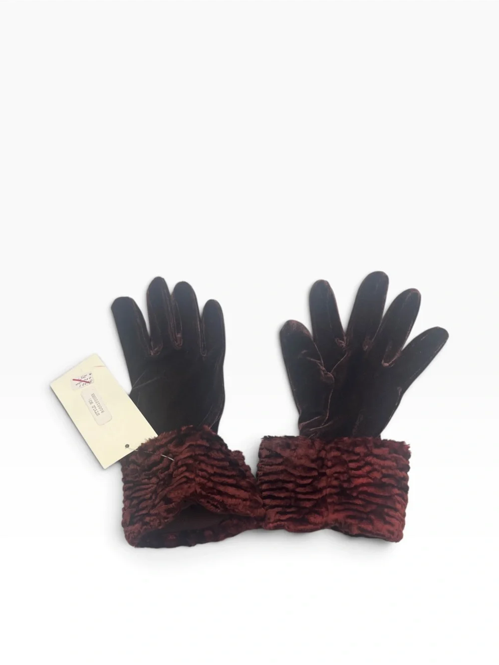 Vintage Toucan Collection NY Velvet Gloves Faux Fur Cuffs Burgundy Maroon OS